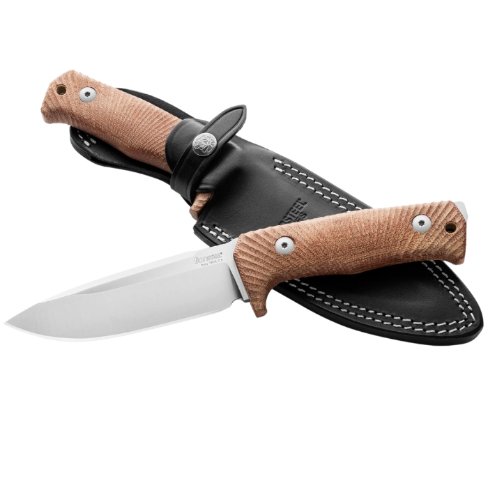Lion Steel T5 Fixed Blade Knife, Niolox Satin, Micarta Natural, Leather Sheath T5 CVN